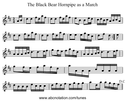 Black Bear Hornpipe as a March, The - staff notation