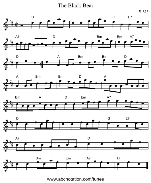 Black Bear, The - staff notation