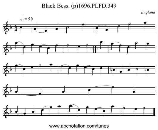 Black Bess. (p)1696.PLFD.349 - staff notation