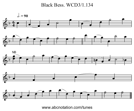 Black Bess. WCD3/1.134 - staff notation