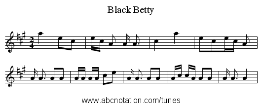 Black Betty - staff notation