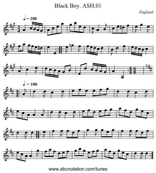 Black Boy. ASH.01 - staff notation