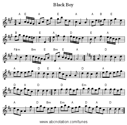 Black Boy - staff notation