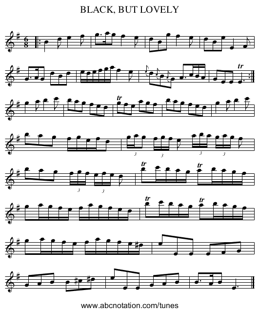 BLACK, BUT LOVELY - staff notation