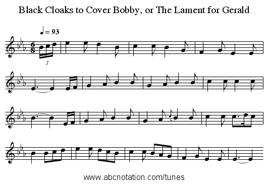Black Cloaks to Cover Bobby, or The Lament for Gerald - staff notation