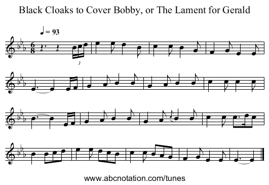 Black Cloaks to Cover Bobby, or The Lament for Gerald - staff notation