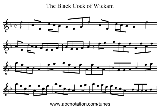 Black Cock of Wickam, The - staff notation
