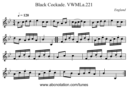 Black Cockade. VWMLa.221 - staff notation