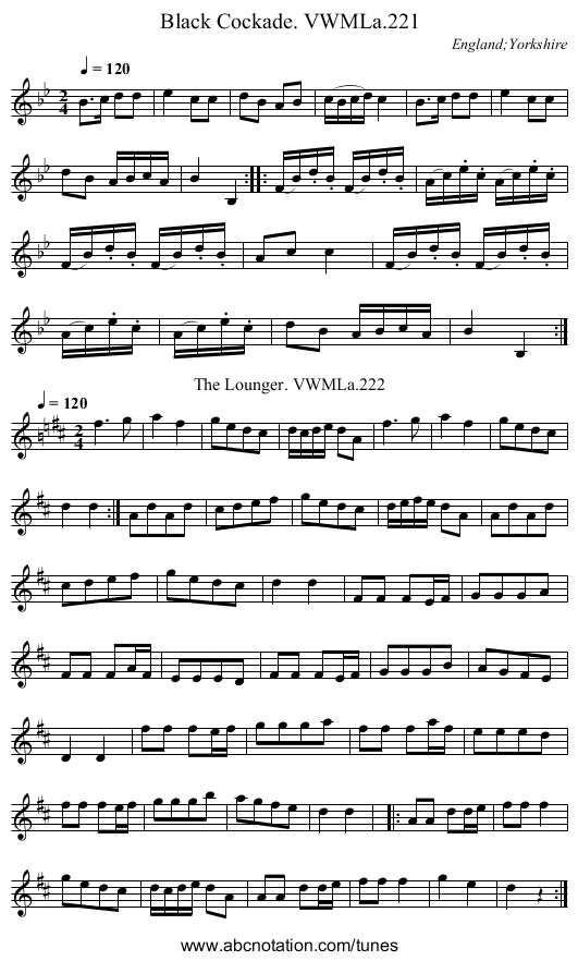 Black Cockade. VWMLa.221 - staff notation