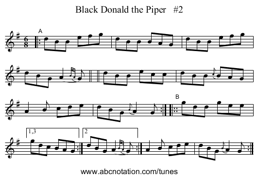Black Donald the Piper #2 - staff notation