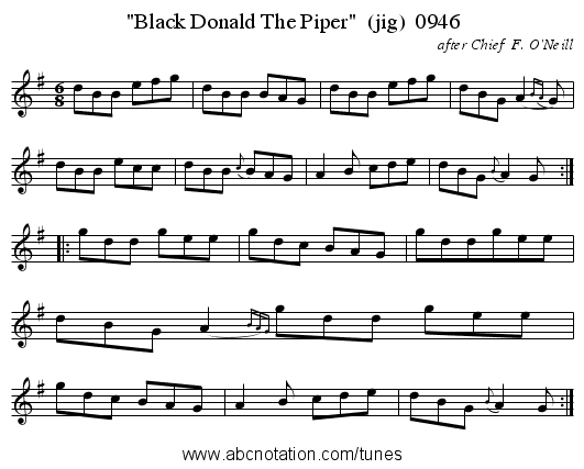 Black Donald The Piper  (jig)  0946 - staff notation