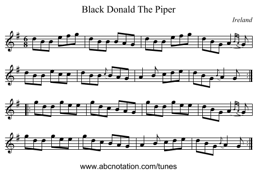 Black Donald The Piper - staff notation