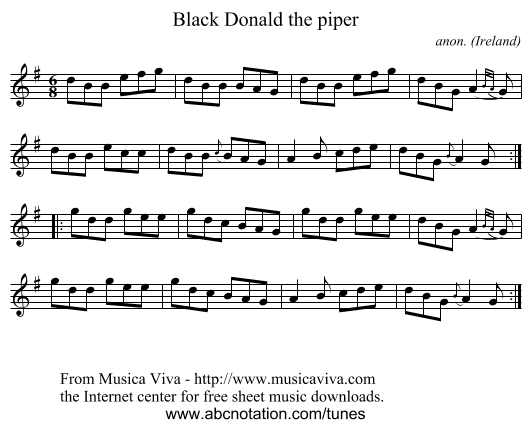 Black Donald the piper - staff notation