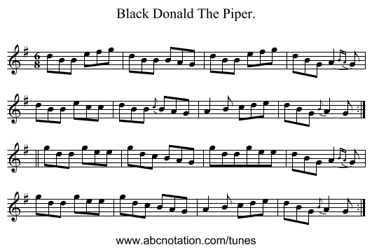 Black Donald The Piper. - staff notation