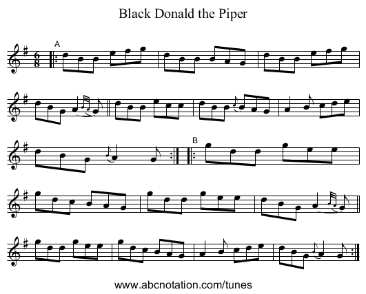 Black Donald the Piper - staff notation