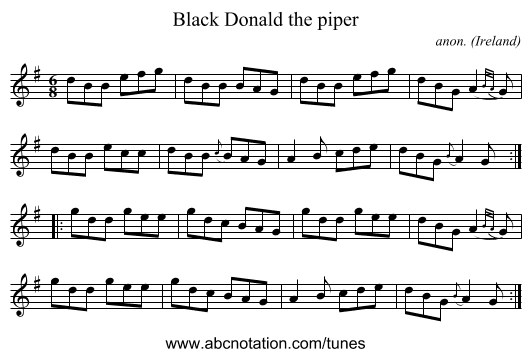 Black Donald the piper - staff notation
