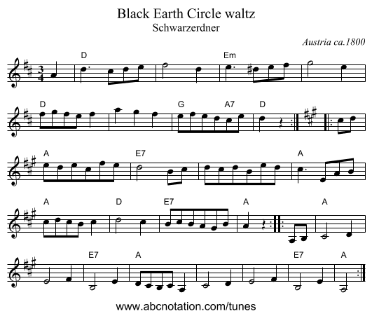 Black Earth Circle waltz - staff notation