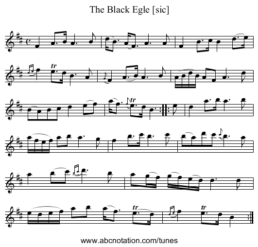 Black Egle [sic], The - staff notation