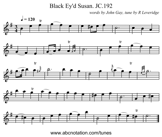 Black Ey'd Susan. JC.192 - staff notation