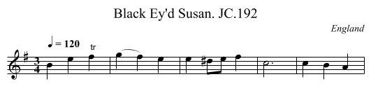 Black Ey'd Susan. JC.192 - staff notation