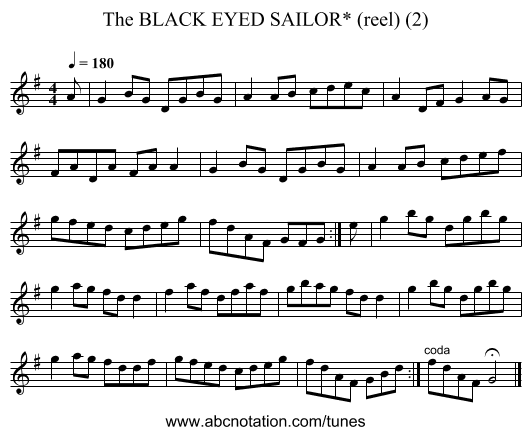 BLACK EYED SAILOR* (reel) (2), The - staff notation