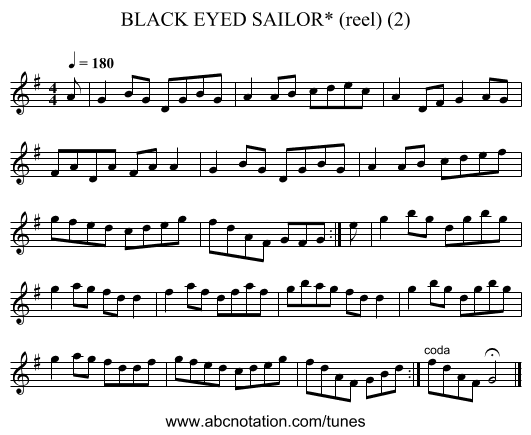 BLACK EYED SAILOR* (reel) (2) - staff notation