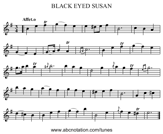 BLACK EYED SUSAN - staff notation
