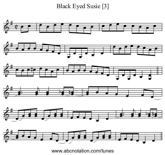 Black Eyed Susie [3] - staff notation