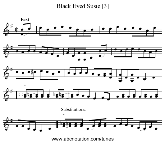 Black Eyed Susie [3] - staff notation