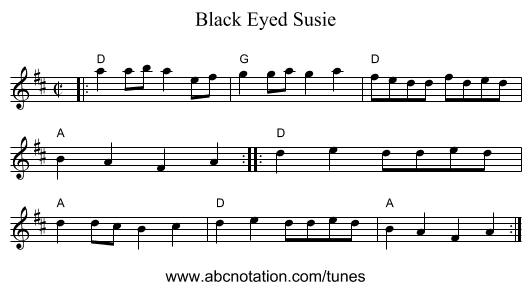 Black Eyed Susie - staff notation