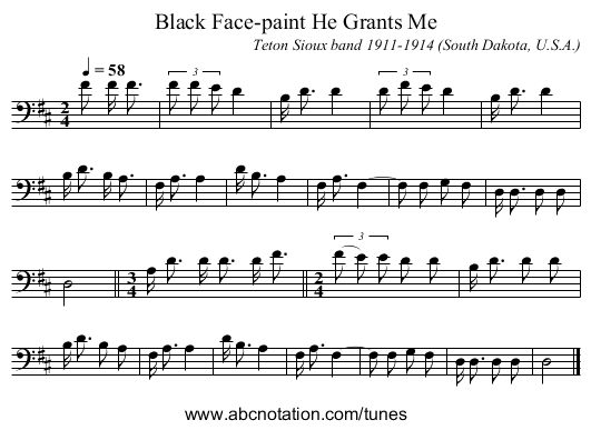 Black Face-paint He Grants Me - staff notation