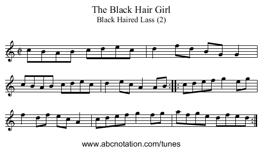 Black Hair Girl, The - staff notation