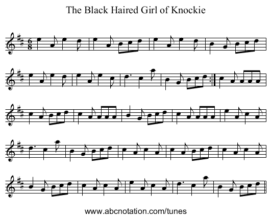 Black Haired Girl of Knockie, The - staff notation