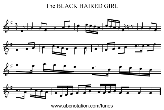 BLACK HAIRED GIRL, The - staff notation