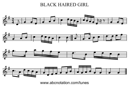 BLACK HAIRED GIRL - staff notation