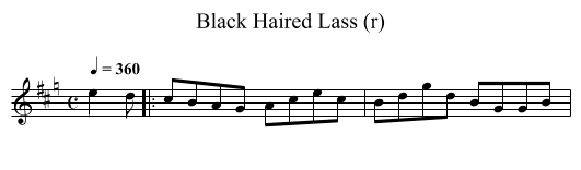 Black Haired Lass (r) - staff notation