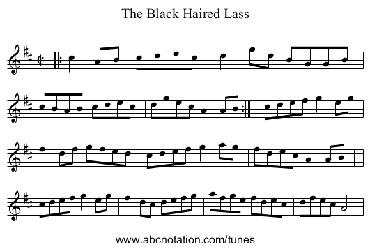 Black Haired Lass, The - staff notation