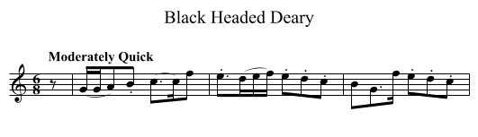 Black Headed Deary - staff notation