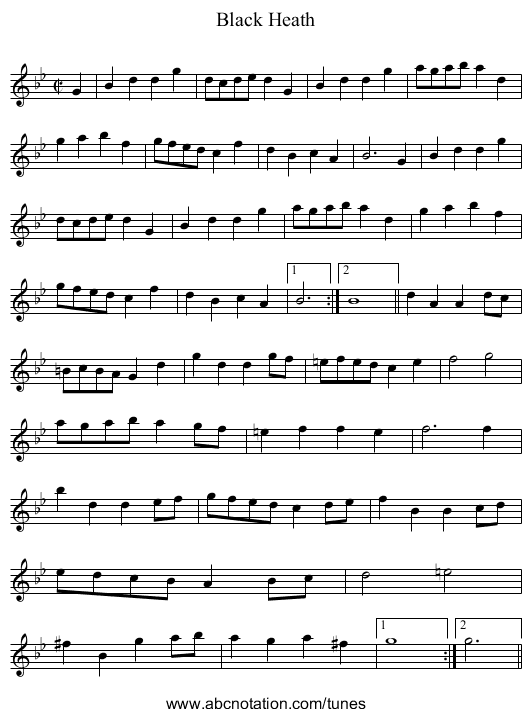 Black Heath - staff notation