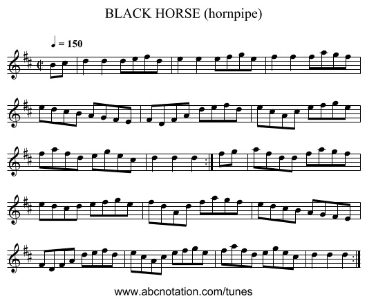 BLACK HORSE (hornpipe) - staff notation