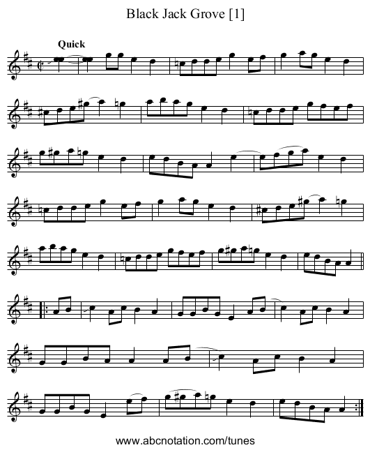 Black Jack Grove [1] - staff notation