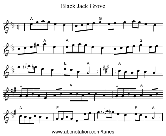 Black Jack Grove - staff notation
