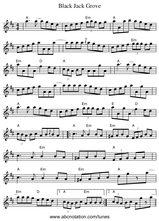 Black Jack Grove - staff notation