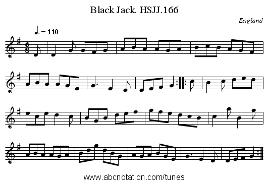 Black Jack. HSJJ.166 - staff notation