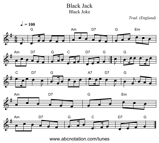 Black Jack - staff notation