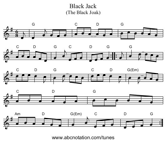 Black Jack - staff notation