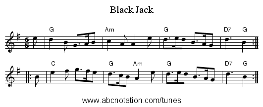 Black Jack - staff notation