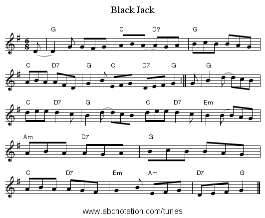 Black Jack - staff notation