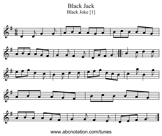 Black Jack - staff notation