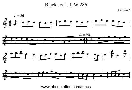 Black Joak. JaW.286 - staff notation